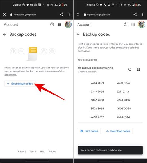 How to get Google Authenticator backup codes